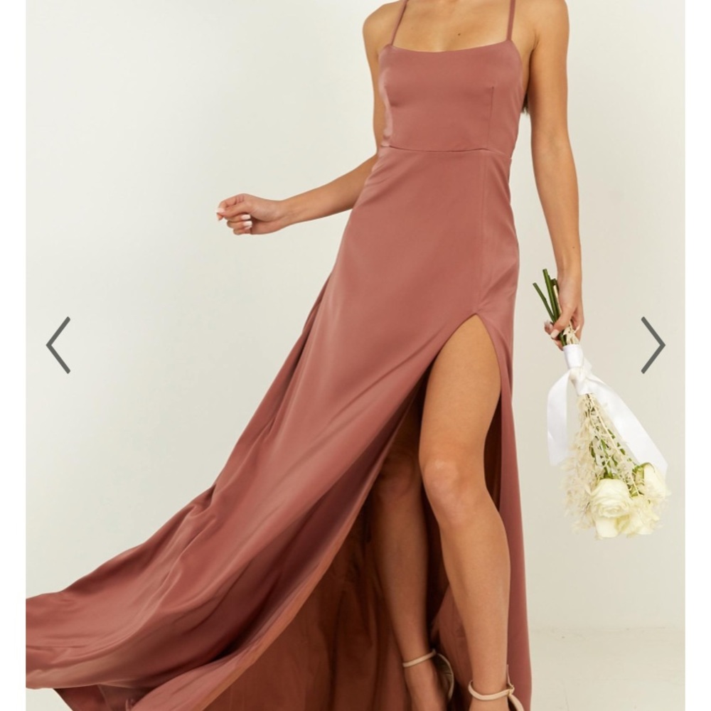 Dusty Rose Satin Maxi Dress Wedding Bridesmaid